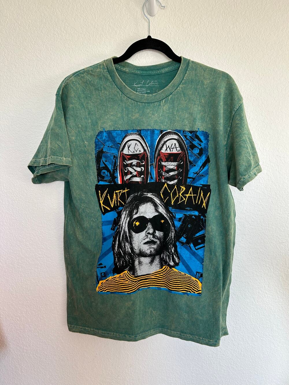 Kurt Cobain Green Acid Wash Graphic Band Tee - L